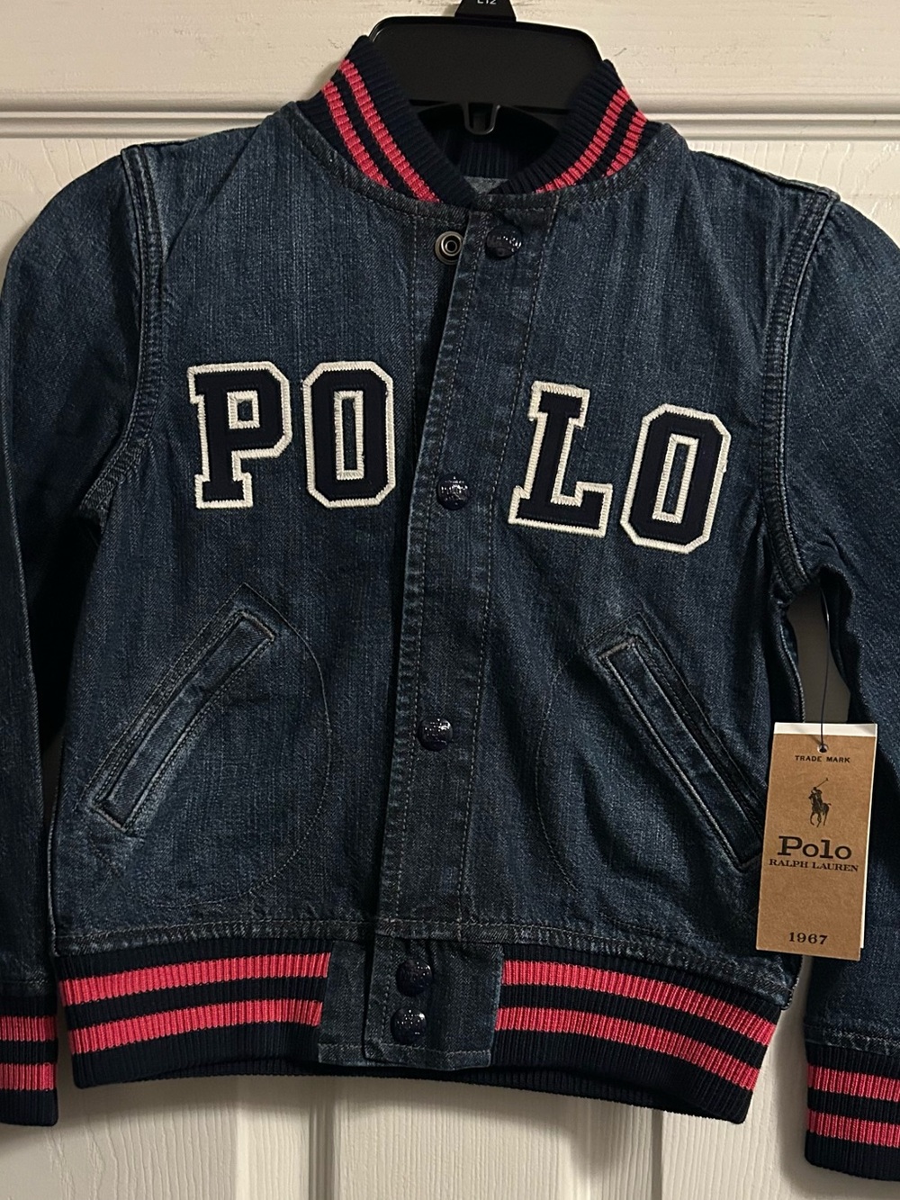 Polo by Ralph Lauren Navy Denim Jacket with Pink Trim